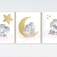 Nursery decor girl, pink and gold nursery decor, elephant nursery art, girl nursery wall decor, star nursery print, nursery decor elephant