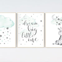 Mint nursery decor, gender neutral, nursery wall art quotes, neutral nursery prints, Giraffe nursery decor, Nursery decor girl giraffe