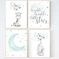 Nursery decor elephant, Giraffe nursery decor, Nursery decor girl giraffe, Mint nursery decor, gender neutral, nursery wall art quotes,