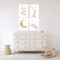 Nursery decor girl giraffe, pink and gold nursery, we love you to the moon and back, pink nursery art, cloud and stars, baby room decor
