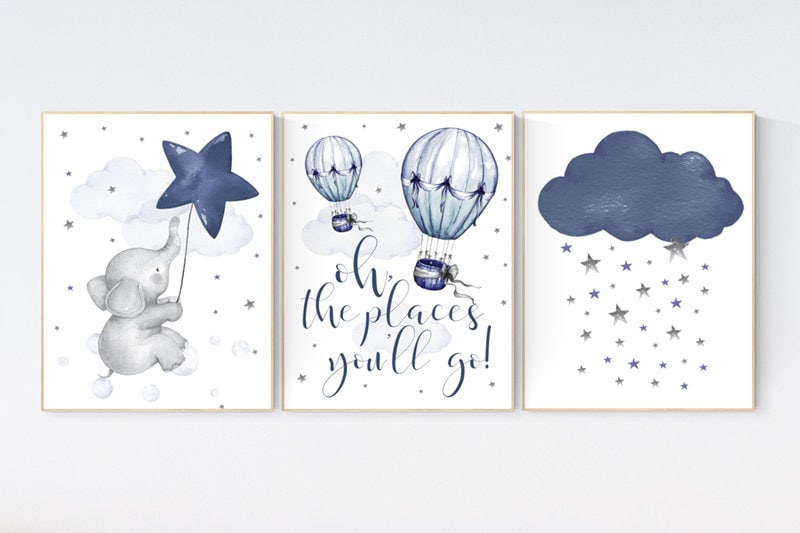 Nursery decor boy elephant, oh the places you&