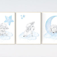 Sheep nursery decor, Nursery decor boy, nursery decor lambs, nursery wall art sheep, moon and cloud wall art nursery, boy nursery decor