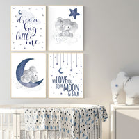 Nursery decor boy elephant, navy nursery decor, we love you to the moon and back, moon and stars, navy blue nursery art, elephant nursery