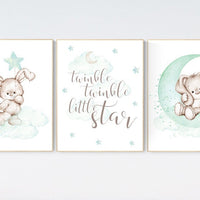 Nursery decor bunny, mint nursery, rabbit nursery decor, mint green nursery, Bunny print nursery, gender neutral nursery, woodland animals
