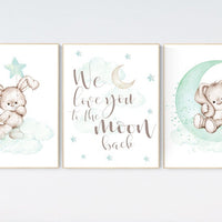 Nursery decor bunny, mint nursery, rabbit nursery, mint green nursery, we love you to the moon and back, gender neutral, mint green nursery