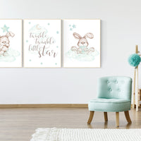 Nursery decor bunny, mint nursery, rabbit, twinkle twinkle little star, mint green, Bunny print nursery, gender neutral, woodland animals