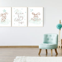 Nursery decor bunny, mint nursery, rabbit nursery, mint green nursery, dream big little one, Bunny print, gender neutral, woodland animals