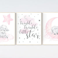 Nursery decor girl, Sheep nursery decor, nursery decor lambs, nursery wall art sheep, moon and cloud wall art nursery, girl nursery decor