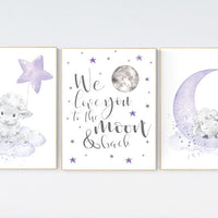 Nursery decor girl purple, nursery decor girl, nursery decor lambs, Sheep nursery decor, nursery wall art sheep, lavender and gray, lilac