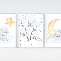 Farm animals nursery, Blue yellow nursery, Nursery decor lambs, Sheep nursery, twinkle twinkle little star, gender neutral nursery decor