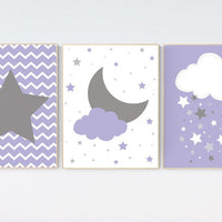 Lavender nursery decor, baby girl nursery, lavender gray nursery, cloud nursery, girls room decor, star nursery decor girl, Purple Gray