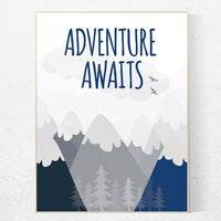 Nursery decor boy mountains adventure, nursery wall art woodland, adventure awaits nursery, nursery decor neutral, baby room decor mountains