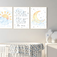 I love you in the morning and in the afternoon, Sunshine nursery, moon nursery, gender neutral nursery, baby room decor, blue yellow gray