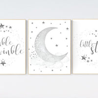 Twinkle twinkle little star, cloud nursery decor, Nursery decor neutral, moon and stars nursery, gray nursery, gender neutral, grey nursery