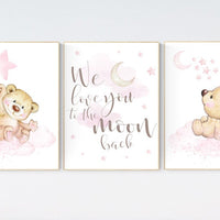 We love you to the moon and back, Bear nursery decor for girls, nursery decor girl, girl nursery decor, nursery wall art girl, teddy bear