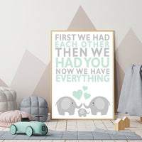 First We Had Each Other, mint nursery decor, elephant Nursery, Nursery Art, Nursery Decor, gender neutral nursery, nursery prints