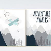 Adventure Awaits, nursery decor boy adventure, nursery decor mountain, baby room, plane nursery, boy nursery wall art, adventure nursery