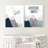 Adventure Awaits, nursery decor boy adventure, nursery decor mountain, baby room, plane nursery, boy nursery wall art, adventure nursery