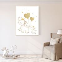 Nursery decor elephant, baby room wall art gold, girls room decor, gold print for nursery, gold nursery, elephant family, elephant wall art