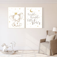 Nursery decor girl gold, Elephant nursery decor, gold nursery, girl nursery art, baby room wall art, twinkle twinkle little star nursery