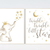 Nursery decor girl gold, Elephant nursery decor, gold nursery, girl nursery art, baby room wall art, twinkle twinkle little star nursery