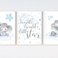 Nursery decor boy elephant, Elephant nursery, nursery decor, boys room decor, twinkle twinkle little star, clouds and stars elephant nursery