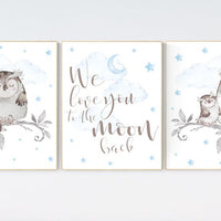 Nursery decor boy owls, owl nursery, nursery wall art boy, owl print nursery, owl print baby, baby nursery decor, baby room decor boy