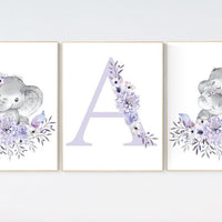 Purple nursery, Boho baby room, nursery wall art elephant, nursery decor girl, nursery decor girl floral, lilac nursery decor, lavender