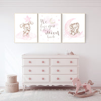 Nursery decor girl bunny, Bunny nursery decor, pink nursery, nursery prints animals, we love you to the moon and back, cloud and stars