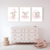 Nursery decor girl bunny, bunny print set, pink and gray nursery, rabbit nursery decor, girl nursery, bunny art, Bunny print nursery