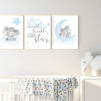Nursery decor boy elephant, twinkle twinkle little star, clouds and stars elephant nursery, Elephant nursery, nursery decor, boys room decor