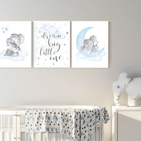 Nursery decor boy elephant, nursery wall art elephant, baby room decor boy, dream big little one, Elephant Nursery Art, Baby Boy Nursery Art