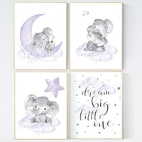 Nursery decor girl purple, nursery decor girl elephant, Girls room decor purple, moon and stars, lavender, star nursery, lilac nursery decor
