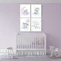 Nursery decor girl purple, nursery decor girl elephant, Girls room decor purple, moon and stars, lavender, star nursery, lilac nursery decor