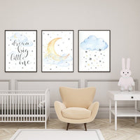 Nursery decor neutral, cloud and stars nursery decor, moon and stars nursery, gender neutral nursery, nursery wall art, twin nursery decor