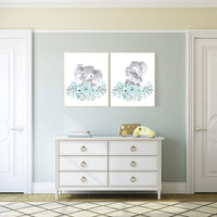 Mint nursery wall art, floral nursery, Boho nursery decor, elephant nursery, nursery decor woodland, mint nursery wall art, flower nursery