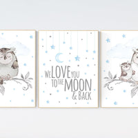 Nursery decor boy owls, owl nursery, nursery wall art boy, owl print nursery, owl print baby, baby nursery decor, baby room decor boy