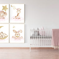 Pink and gold nursery, Nursery decor girl elephant, animal nursery, bunny nursery art, pink gold, bear nursery, giraffe baby room wall art