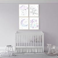 Nursery wall art girl, purple nursery, girl nursery room, twinkle twinkle little star, purple, lilac, teal. Turquoise, moon and stars