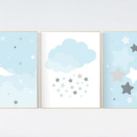 Baby boy nursery decor, Blue gray nursery, Twinkle Twinkle Little Star, moon nursery art, boys room wall art, baby room prints, set of 3