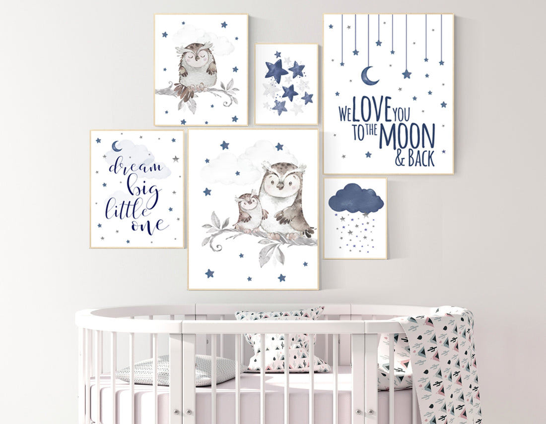 Navy nursery, Owl Nursery Decor, owl print nursery, Baby boy room, nursery wall art owl, Owl wall art print, Owl nursery poster, Owl Art