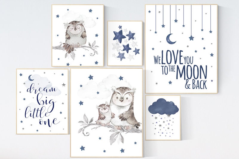 Navy nursery, Owl Nursery Decor, owl print nursery, Baby boy room, nursery wall art owl, Owl wall art print, Owl nursery poster, Owl Art