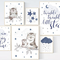 Owl Nursery Decor, owl print nursery, navy nursery, Baby boy room, nursery wall art owl, Owl wall art print, Owl nursery poster, Owl Art