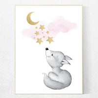 Fox nursery decor, nursery decor woodland, nursery decor fox, woodland nursery, pink gold nursery wall art, girl nursery, woodland animals