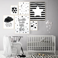 Black and white nursery prints, baby room decor gender neutral, Nursery wall art black and white, cloud and stars, black white nursery art