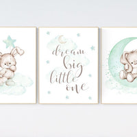 Nursery decor bunny, mint nursery, rabbit nursery, mint green nursery, dream big little one, Bunny print, gender neutral, woodland animals