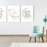 Nursery decor bunny, mint nursery, rabbit nursery, mint green nursery, we love you to the moon and back, gender neutral, mint green nursery