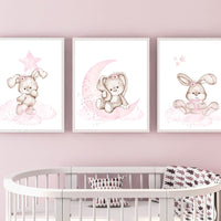 Nursery wall art bunny, pink nursery decor, Nursery decor girl flower bunny, bunny print nursery girl, rabbit nursery, rabbit print nursery