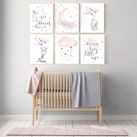 Nursery decor elephant, giraffe nursery, nursery decor girl elephant, girl room wall art, baby nursery wall art, moon and stars print,