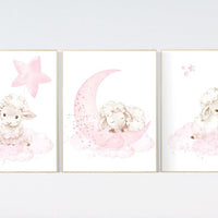 Lamb nursery decor, Sheep nursery decor, Nursery decor girl, nursery wall art sheep, moon and cloud wall art nursery, girl nursery decor